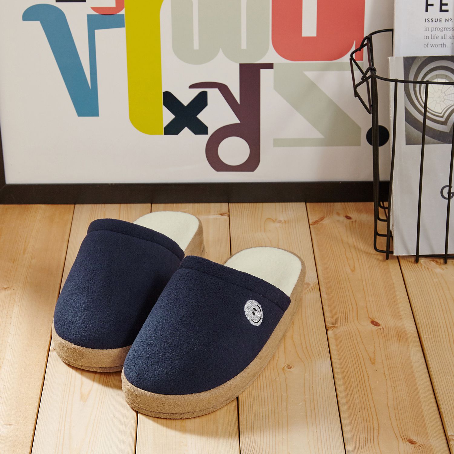 日本千趣會 - 厚底微笑刺繡室內拖-紅 (23-25cm)