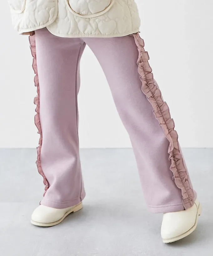 日本 devirock - 可愛設計荷葉邊裏毛長褲-下擺-紫羅蘭