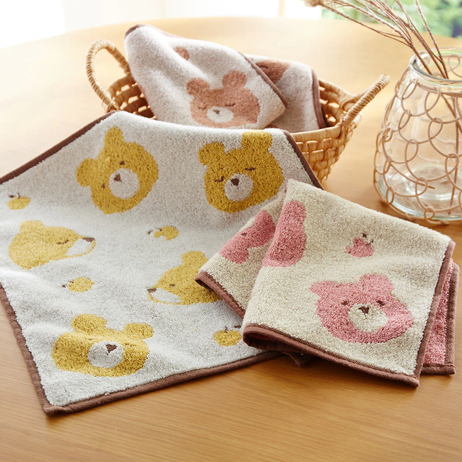 日本千趣會 - 無撚糸 吸水擦手巾/手帕3件組-可愛小水獺 (34x35cm)