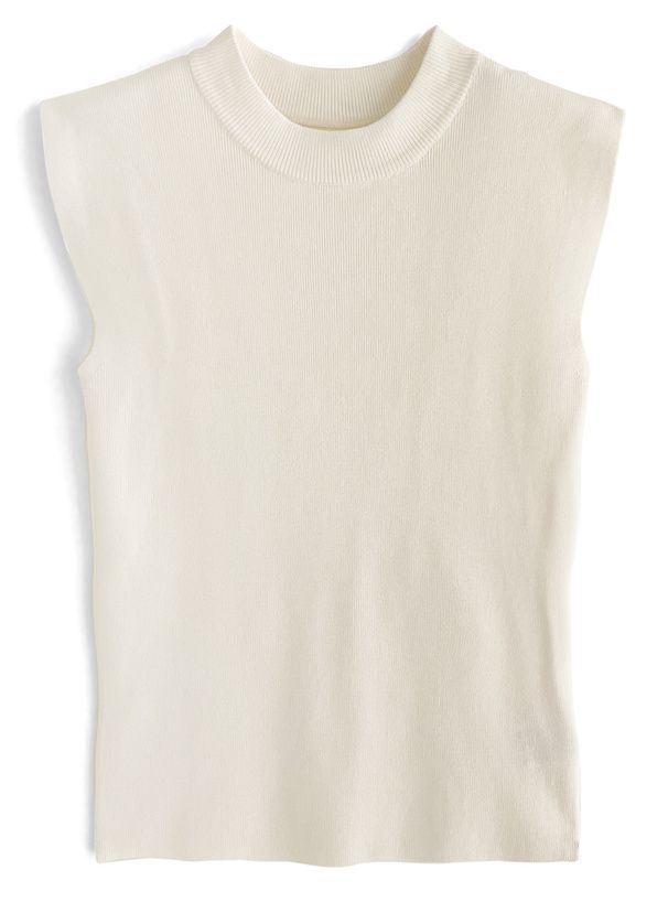 日本 GRL - 彈性薄針織顯瘦無袖上衣-天使白