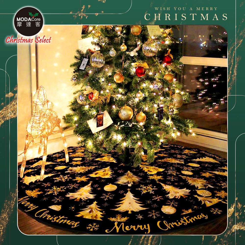 金色耶誕樹013號短毛絨印花聖誕樹裙90cm_聖誕樹裝飾底墊