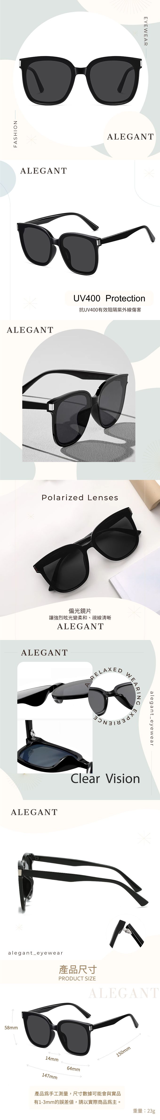 ALEGANT - 沐月黑鑲嵌鈦銀金屬方框TR90偏光墨鏡│UV400太陽眼鏡