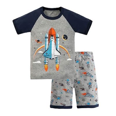 日本 Ho-ho kids - 100%棉 舒適短袖睡衣/家居服-火箭-灰
