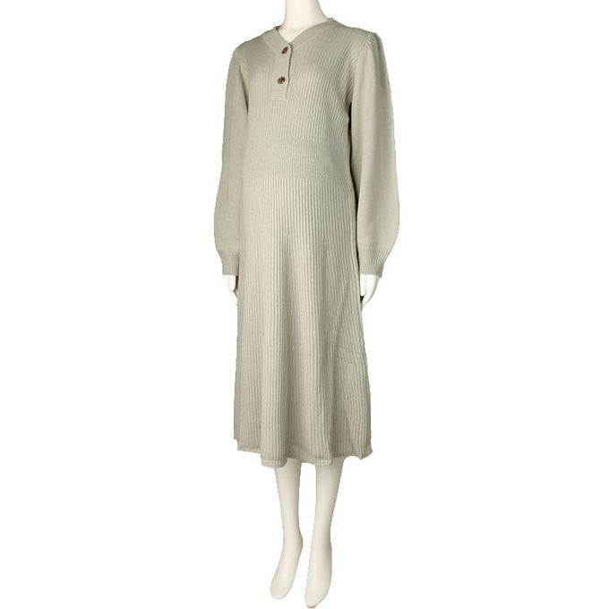 akachan honpo - 長袖亨利領針織洋裝-綠色