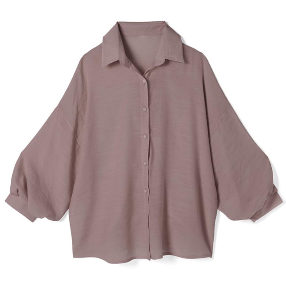 日本 GRL - 嫘縈混透膚澎澎長袖襯衫/薄外套-摩卡