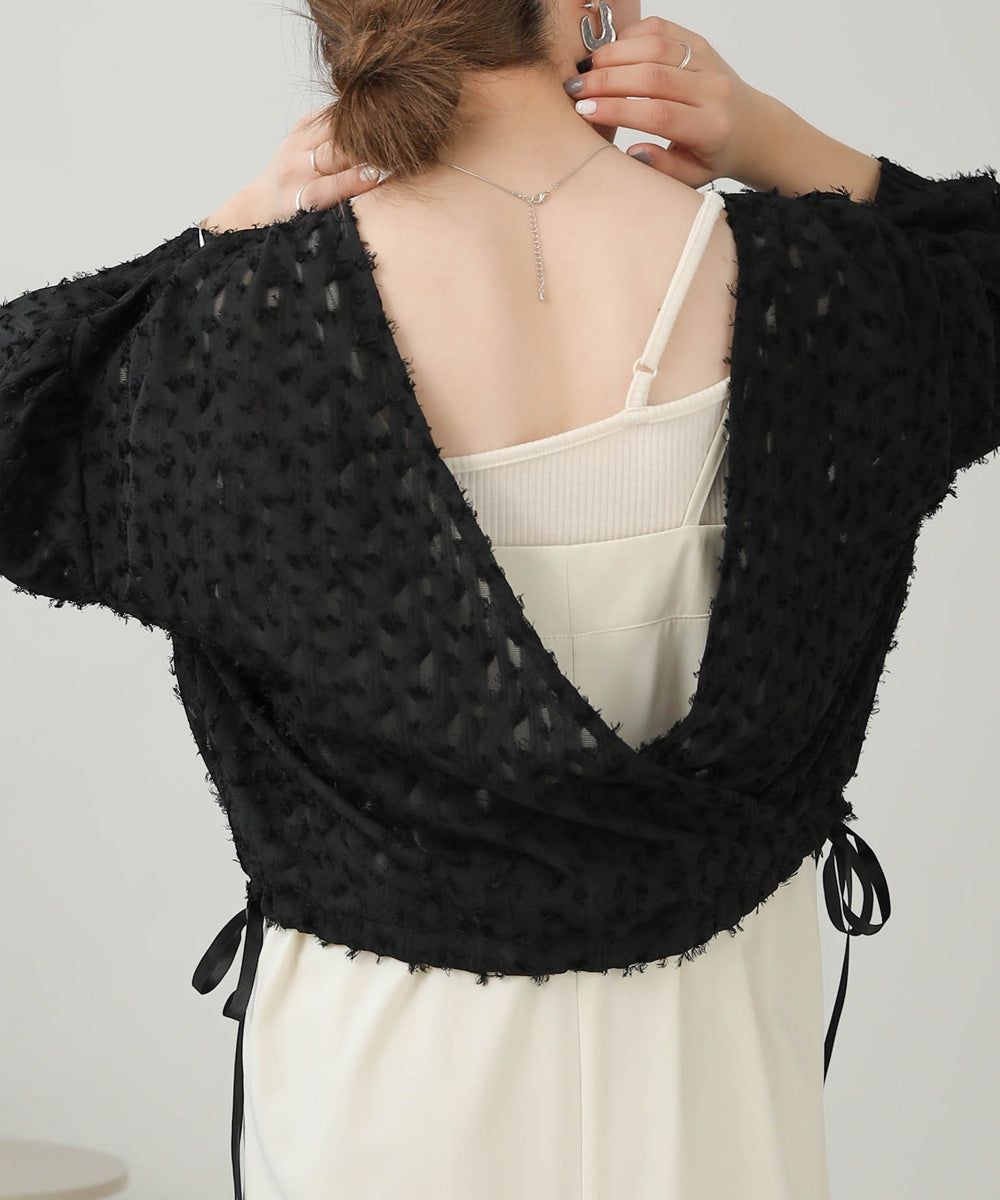 日本 Bab - 2WAY透感抽鬚糖果袖上衣-淺粉