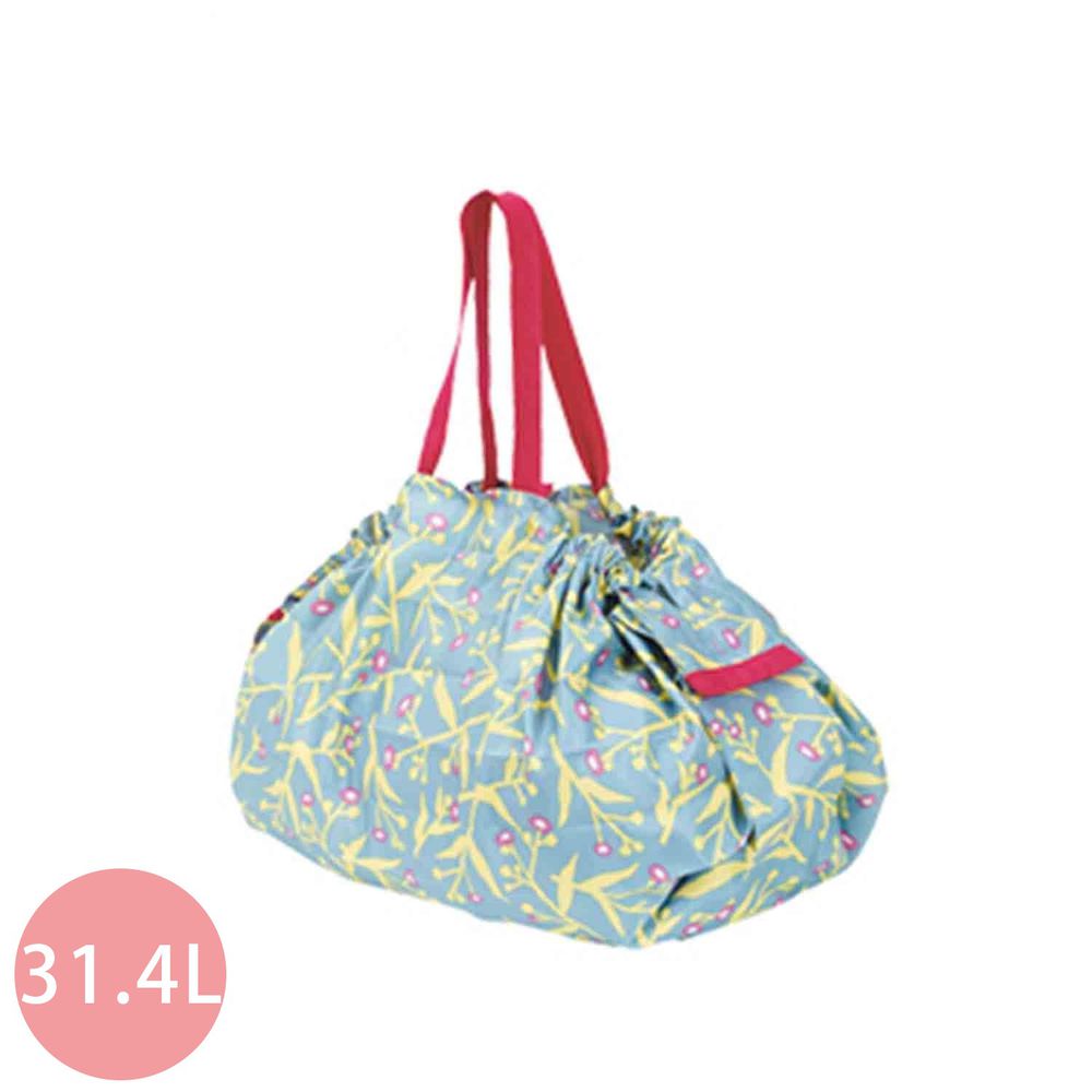 日本 MARNA - Shupatto 秒收摺疊購物袋(可掛購物籃)-水藍花草 (L(50x38cm))-耐重15kg / 31.4L