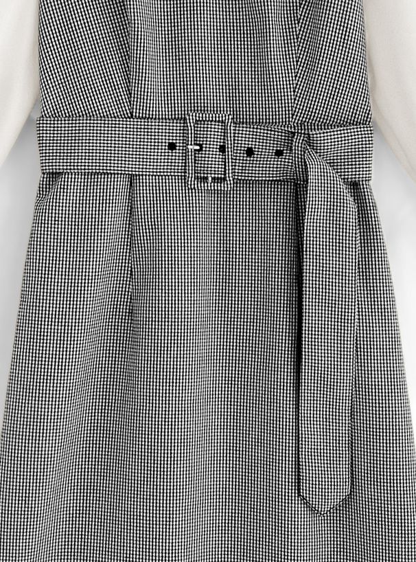 日本 GRL - 聯名款 雪紡荷葉領拼接格紋洋裝-黑