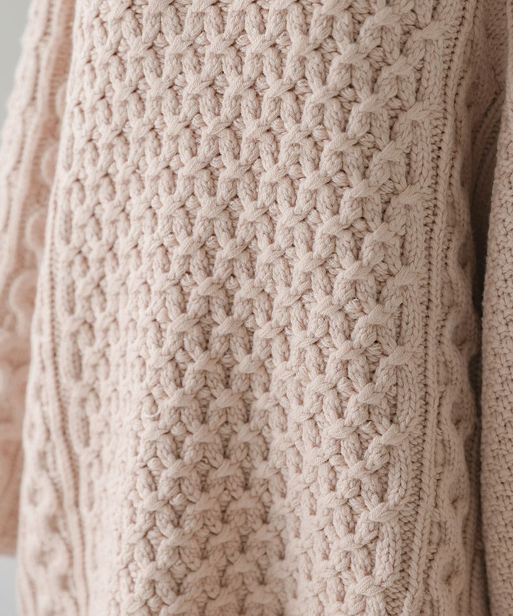 日本 Bab - 麻花編織大寬袖針織上衣-炭灰