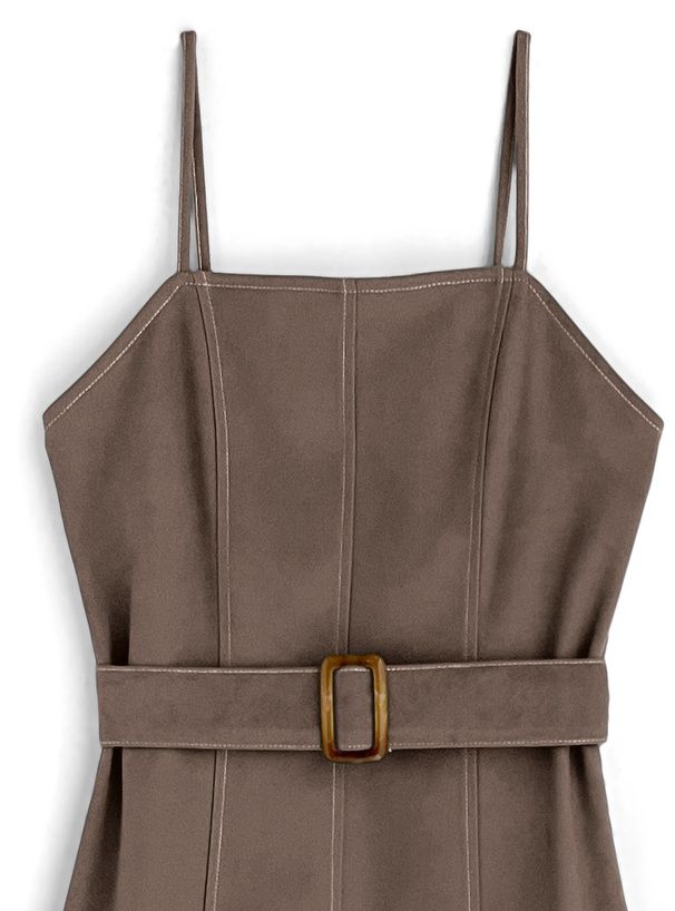 日本 GRL - 質感麂皮修身吊帶魚尾裙(附腰帶)-咖啡