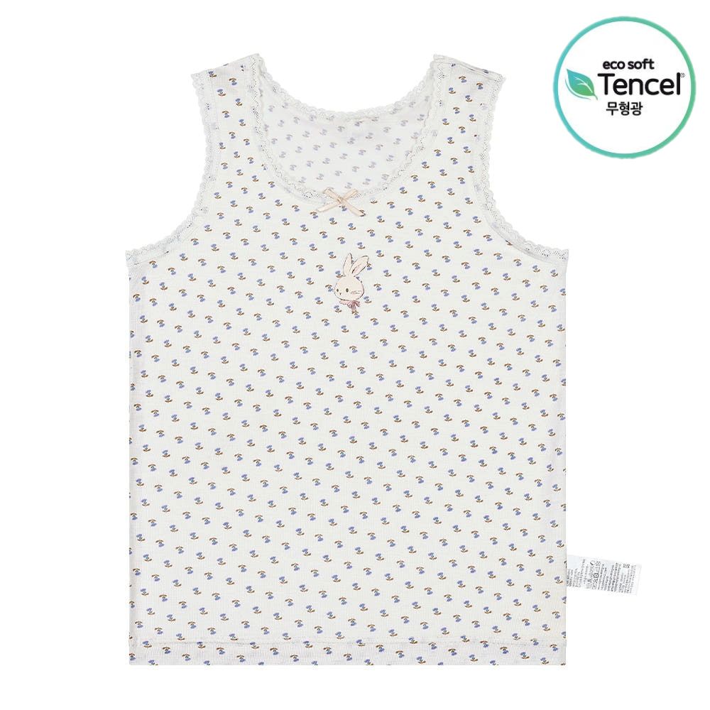天絲纖維透氣背心內衣(女寶)-兔兔小花束-白