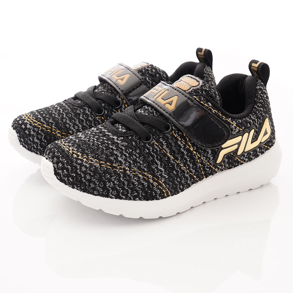 FILA - 運動童鞋-針織簡約慢跑鞋款(中大童段)-黑金