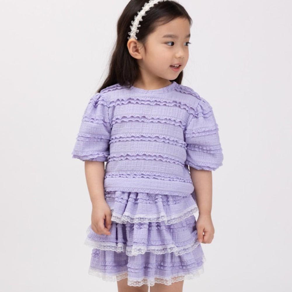 韓國 Coco Bang - (兩件式)公主袖蕾絲蛋糕層次裙套裝-紫