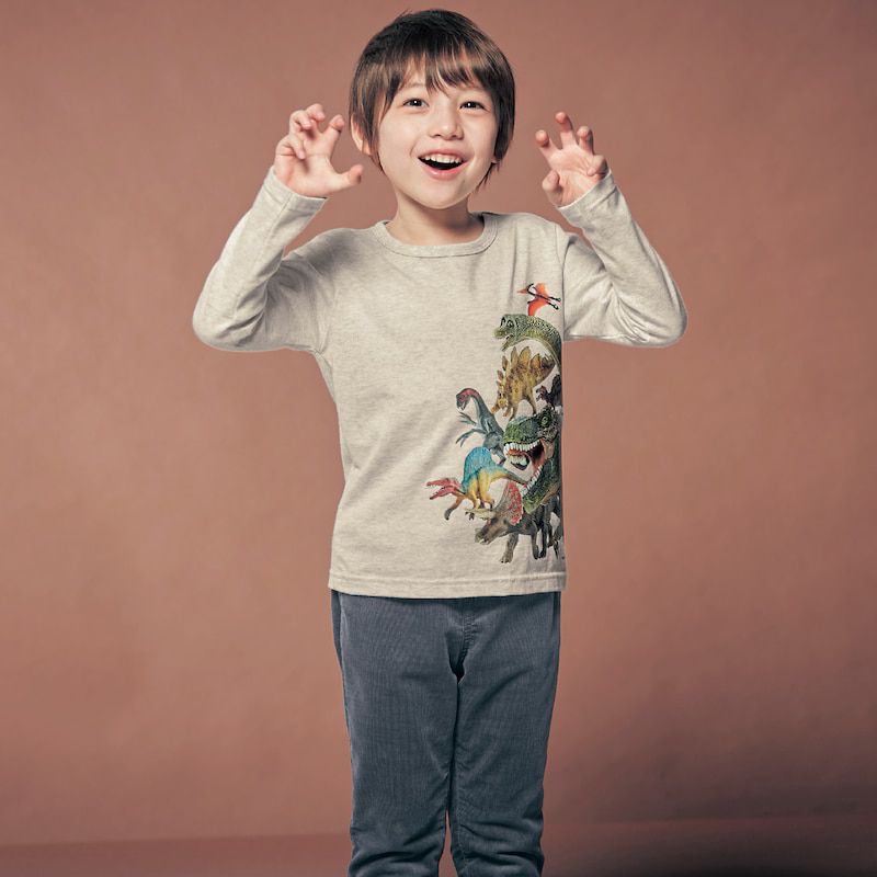 日本千趣會 - Schleich系列  GITA 純棉印花長袖上衣-帥氣暴龍-黑