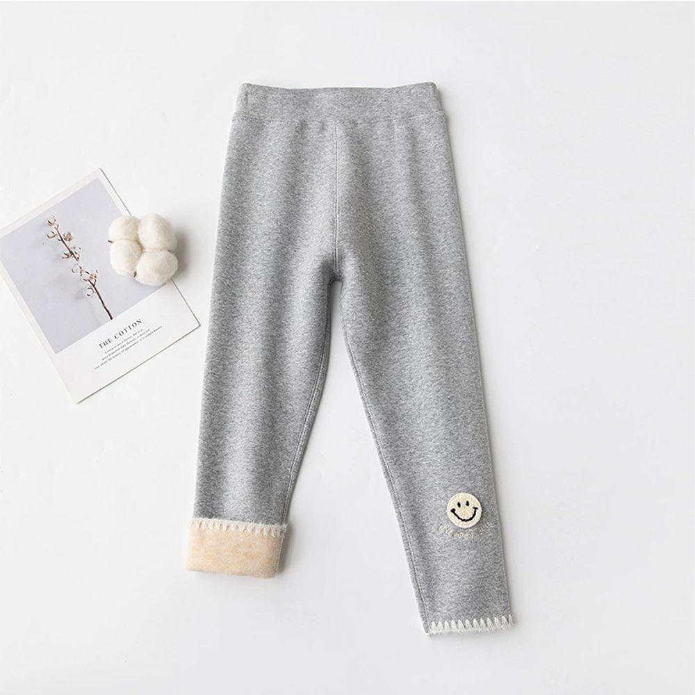 加絨腰鬆緊保暖內搭褲-毛線笑臉-淺灰