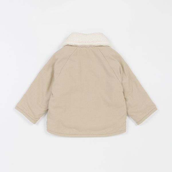 日本 petit main - 翻領英倫風絨毛雙面穿外套-素面卡其