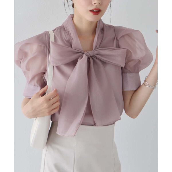 日本 BLUE EAST - 氣質薄紗蝴蝶結泡泡短袖上衣-白