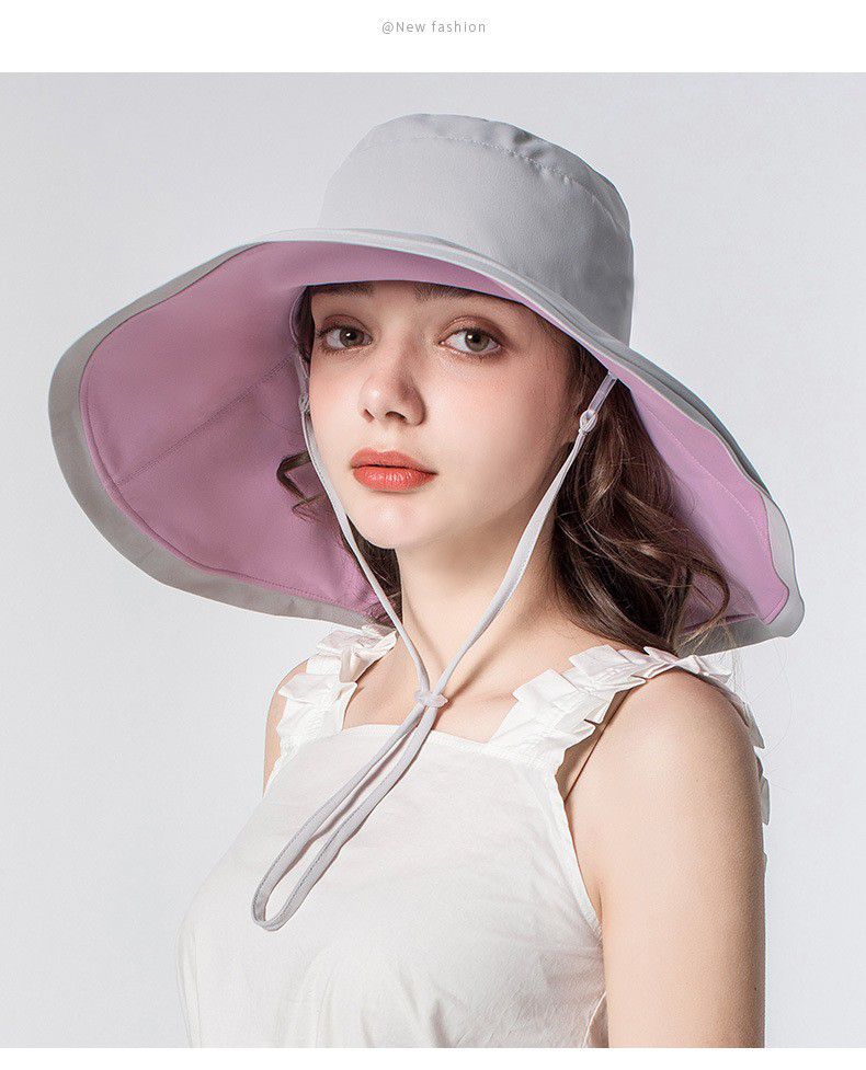 抗UV大帽沿防曬遮陽帽-氣質灰