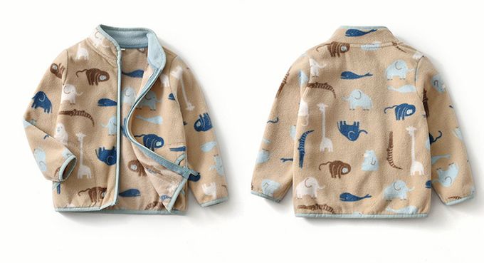 Fleece搖粒絨兒童外套-卡其動物園