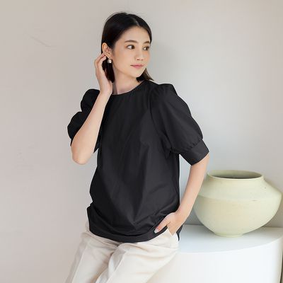 Yukié - 氣質百搭甜美燈籠袖上衣-黑色 (F)