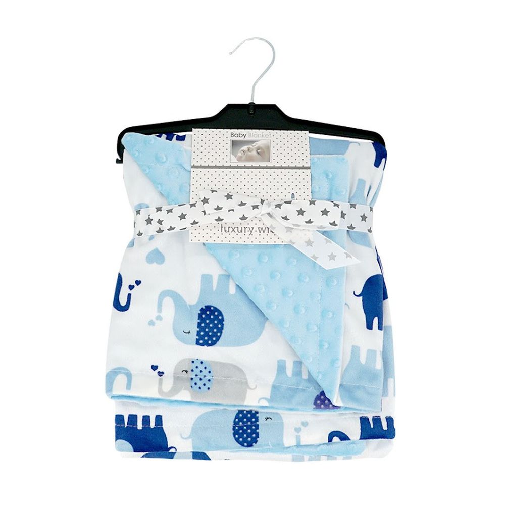 JoyNa - 雙層印花保暖蓋毯 包巾-藍色小象 (75*120cm)