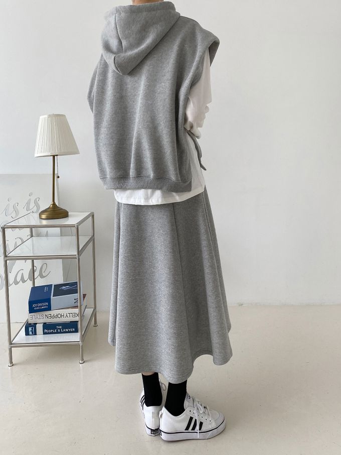 韓國女裝連線 - 休閒風連帽背心長裙套裝-黑 (FREE)