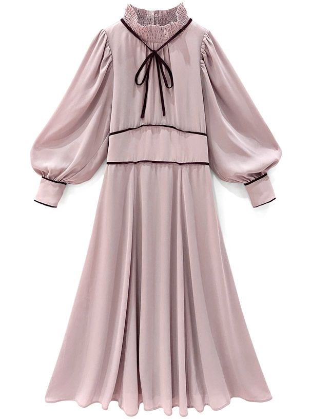 日本 GRL - 戀愛時光綁帶長袖洋裝-浪漫粉