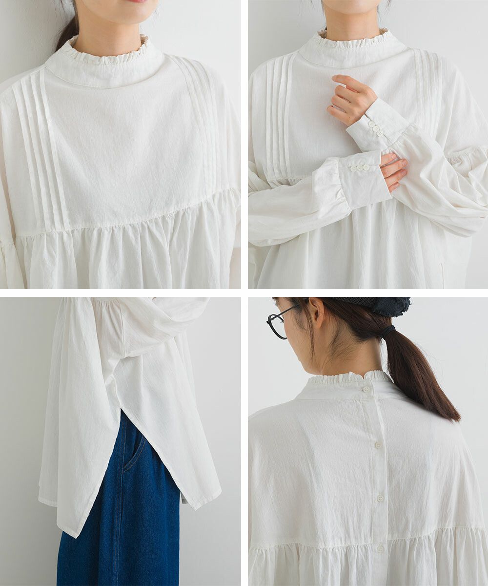 日本女裝代購 - 歐風木耳領2WAY泡泡袖上衣-淺卡其