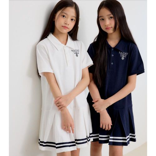 韓國 sm2 - 學院風拼接打褶裙連身洋裝-白