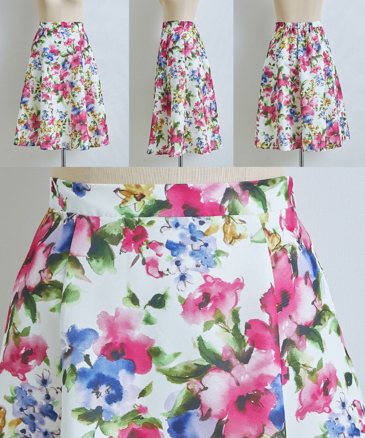 日本 tocco-closet - 水彩花朵華麗感修身傘裙-藍色系