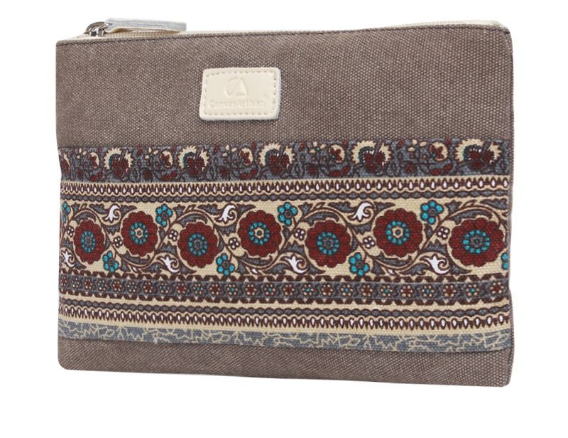 復古拼接帆布收納包-民族風-淺灰色 (FREE)