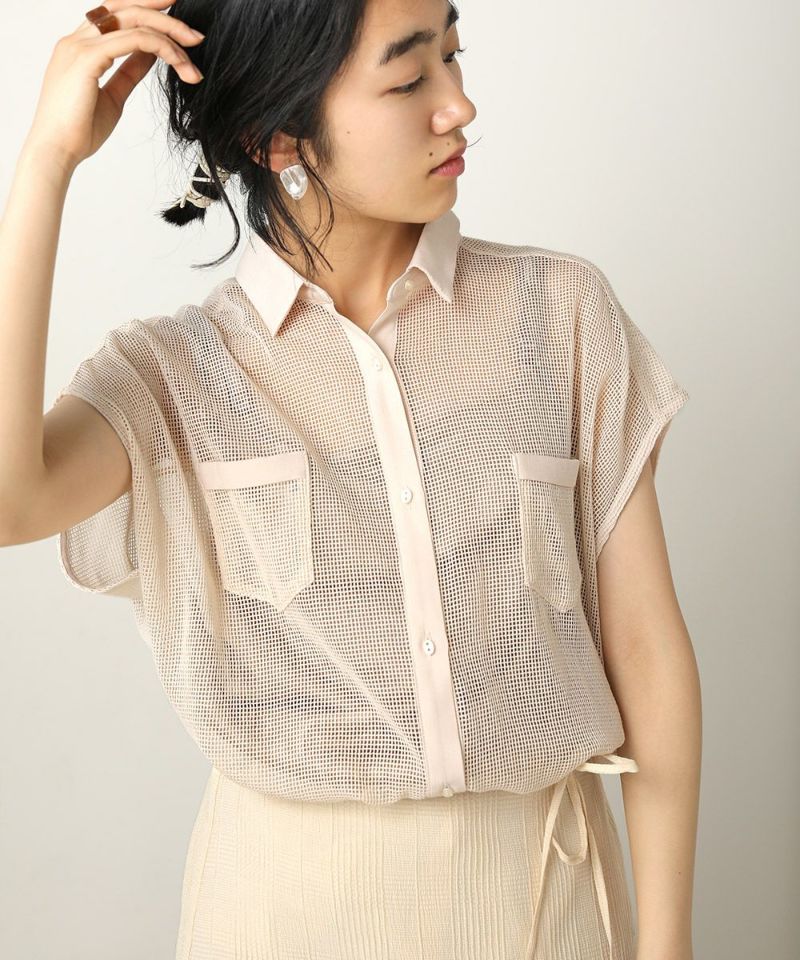 日本 Bou Jeloud - 透膚落肩短袖襯衫-摩卡