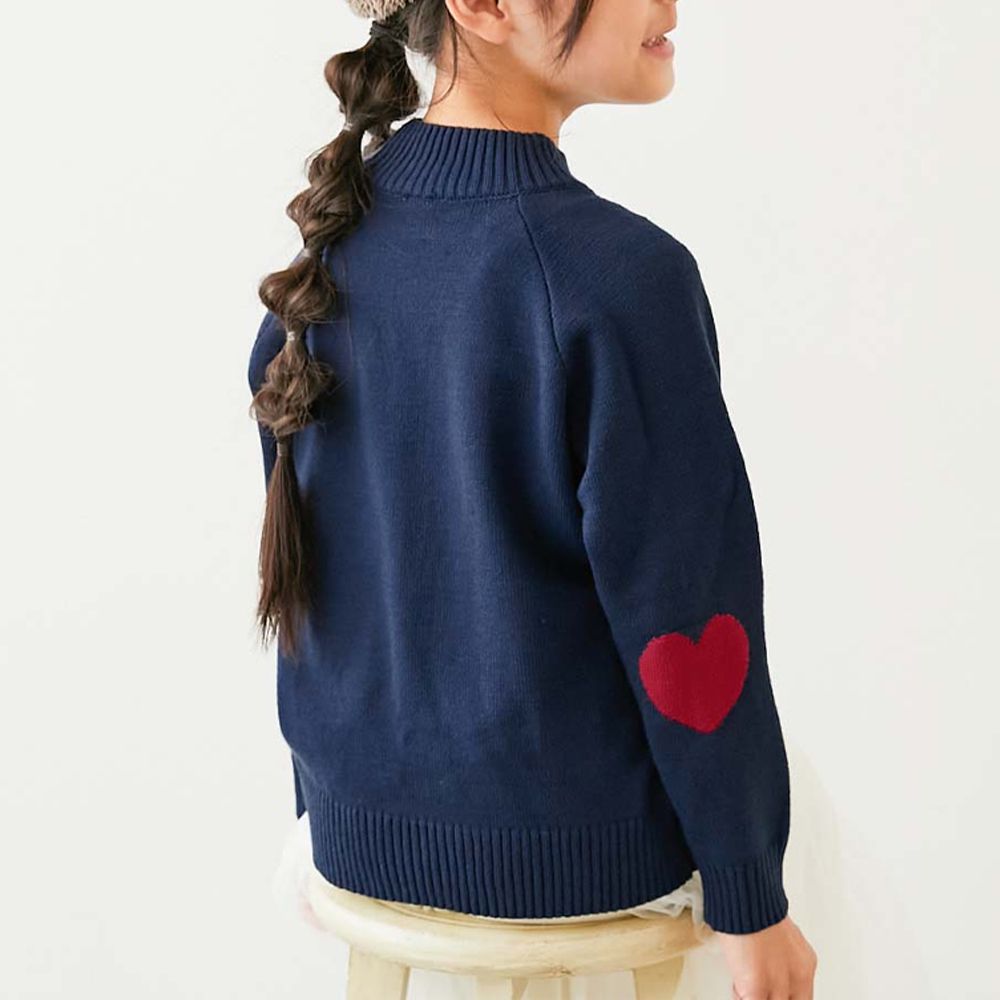 [可機洗]手肘愛心柔軟針織上衣-海軍藍