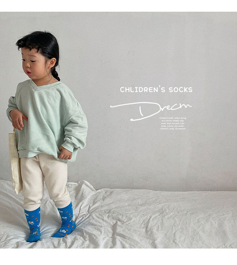 兒童中筒襪 (三入一組)-1084小熊碎花-B款-白粉綠各1