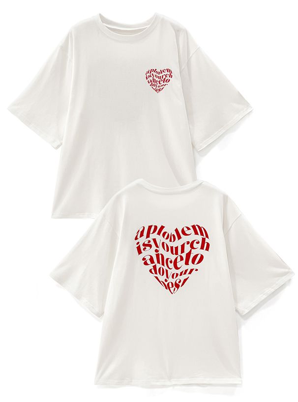 日本 GRL - 純棉落肩休閒長版短T-愛心英文-白