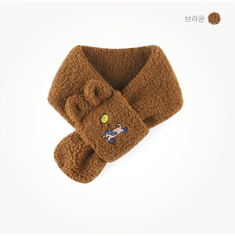 韓國 milk mile - 玩具狗狗搖粒絨圍巾-咖啡