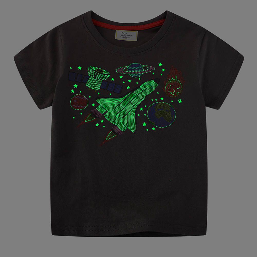 夜光圓領短袖上衣-太空冒險-深灰