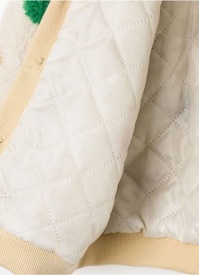 韓國 OZKIZ - (附帽子)彩點毛絨絎縫內裡保暖外套-卡其