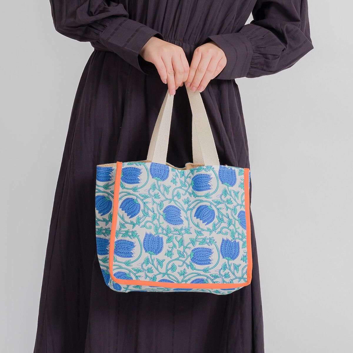 日本代購 - 100%印度棉手染印花托特包-奶油黃 (28x24x18cm)