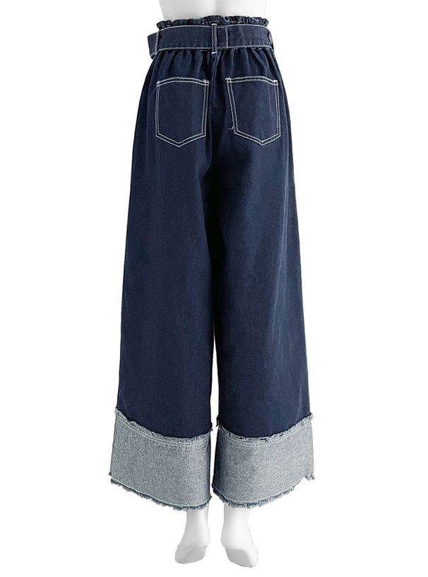 日本 GRL - 復古反折丹寧美腿寬褲-深藍