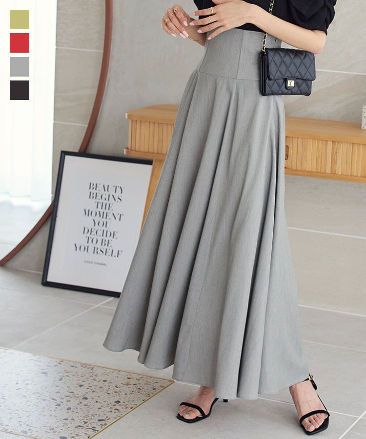 日本 Kobe Lettuce - A-line高腰顯瘦長裙-淺灰 (M)