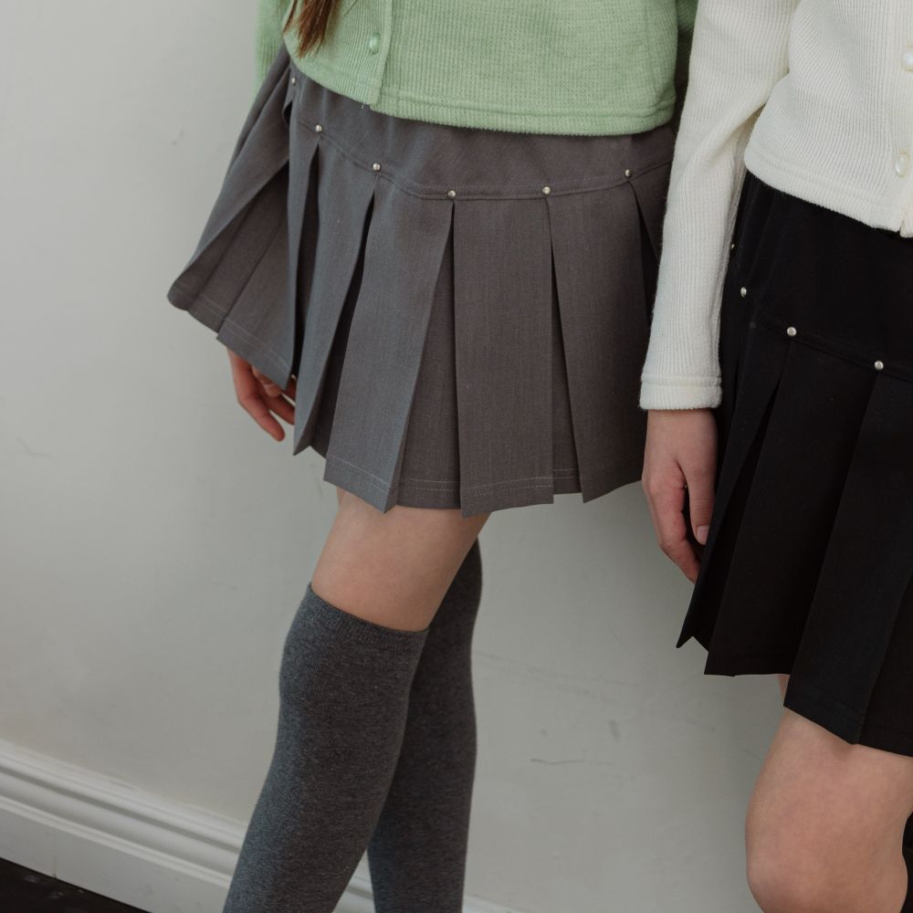 sm2 鬆緊腰鉚釘點綴百褶短裙-灰