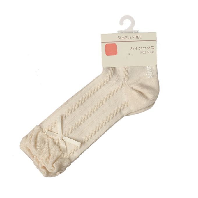 akachan honpo - 長統襪-繩紋 蝴蝶結-象牙白色 (9～14cm)