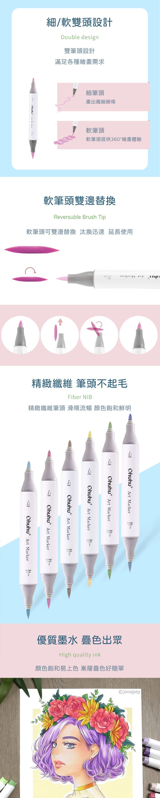 Ohuhu - Honolulu B 48色雙頭酒精性麥克筆套組 - 中調色系