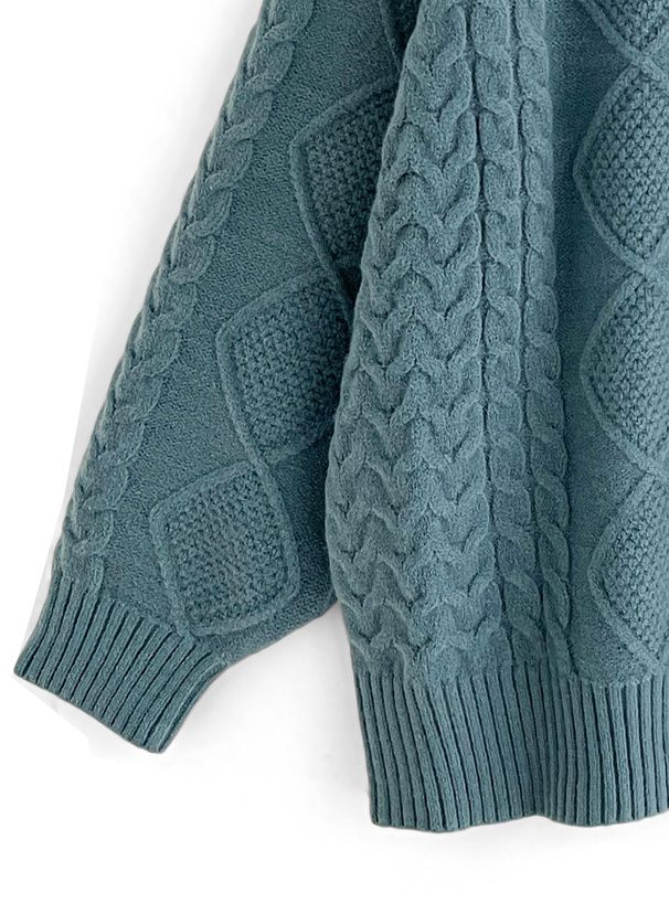 日本 GRL - 慵懶感編織紋長版毛衣-咖啡 (F)