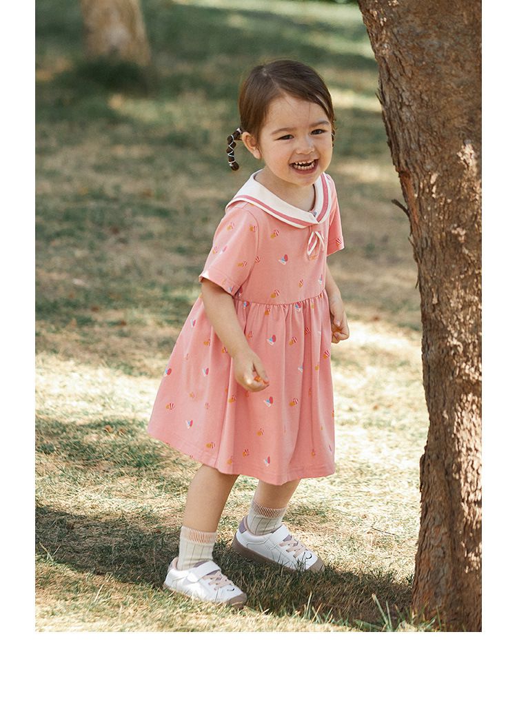 海軍領連身洋裝-滿版小圖-粉色