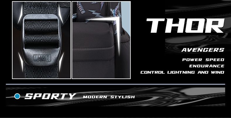 卡通防水耐磨大容量後背包/書包-卡通人物雷神-雷神之鎚-黑色 (建議110-135cm)-30x19x46cm