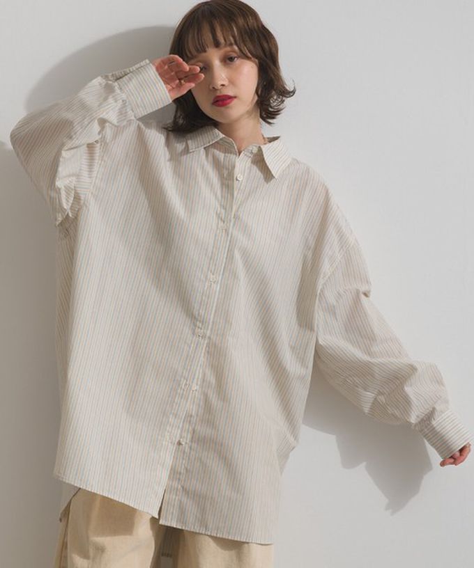 日本 ELENCARE DUE - 2way穿法俐落條紋寬版襯衫-白