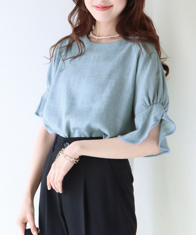 日本 BLUE EAST - 棉麻透氣涼爽短袖上衣-米杏