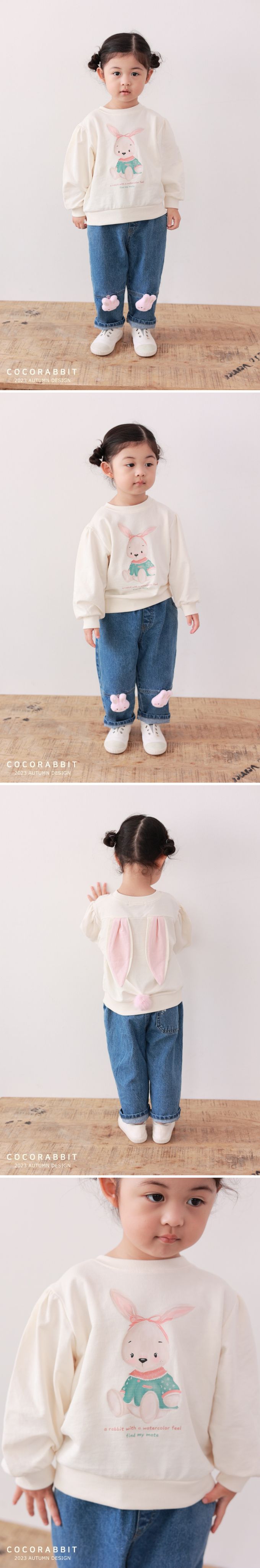 韓國 Coco rabbit - 兔兔印長耳裝飾長袖大學T-粉